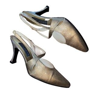 STUART Weitzman Heels Gold Vintage Sparkle Strappy Glitter 9.5